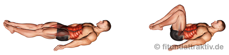 Übungen unterer Bauch ohne Geräte: Bild von der Übung Knieheben liegend.