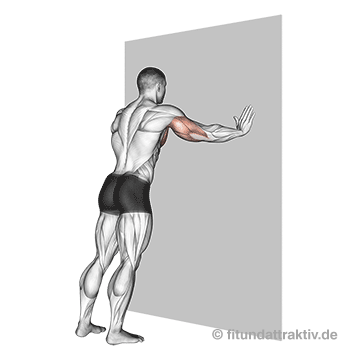 Bodyweight Training Brust breite Liegestütze an der Wand: Der kontinuierliche Bewegungsfluss beim Abstoßen von der Wand im kontrollierten Tempo zur Vorbereitung auf den Bodeneinstieg.