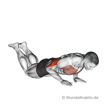 Trizeps Liegestütze kniend: Die kontinuierliche Auf- und Abwärtsbewegung im engen Liegestütz auf den Knien als optimaler Ersatz für das Training zuhause.