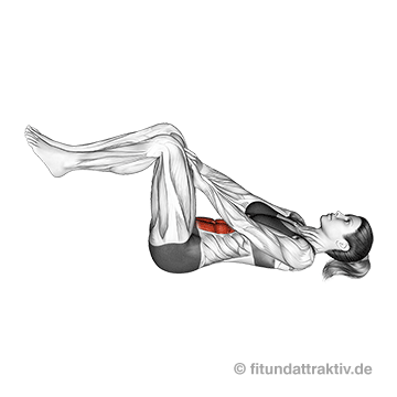 Bauch-weg Übungen Frauen ab 50 Bauch Knie drücken: Eine fließende Ausführung des isometrischen Drucks im fest am Boden fixierten unteren Rücken gegen lästiges Bauchfett.